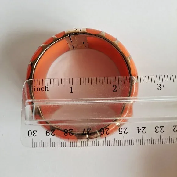 New Angelique De Paris 925 Gold Platted Coral Leopard Print Wide Bracelet - Picture 10 of 16